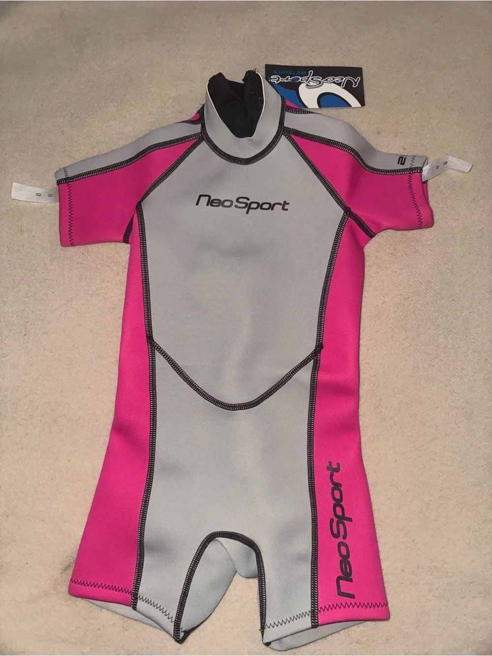NeoSport Kids Shorty Rashguard Swim Suit - Pink & Gray
